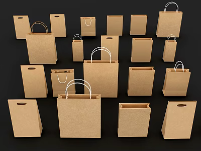 Eco Friendly Kraft Paper Bags For Everyday Use With Various Sizes And Handles 3d model