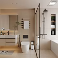 Modern Bathroom Interior Design With Vanity Mirror Toilet Shower Bathtub And Plants