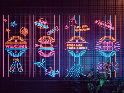 Neon Decorative Lights With Colorful Patterns For Wall Decor In Dark Setting 3d model