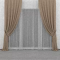 Elegant Brown Draped Curtains With White Sheer For Modern Window Decor 3d model