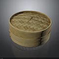 Traditional Bamboo Steamer With Woven Lid Round Shape And Wooden Body
