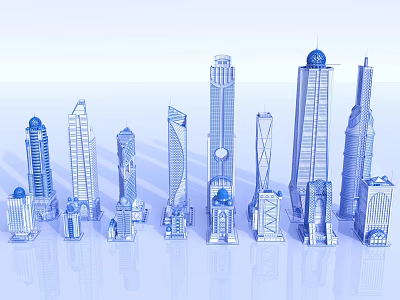 modern architectural technology wireframe building group 3d model