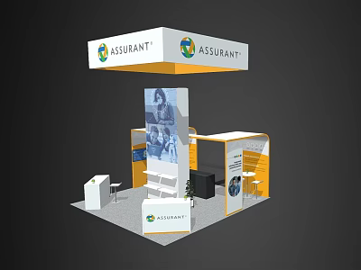 Assuranti Exhibition Booth Design Featuring Modern Structure And Display Panels 3d model