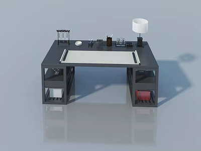 Modern Home Office Desk With Hinged Door Storage Cabinet And White Top 3d model