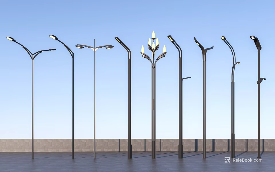 Stylish Outdoor Light Poles with Diverse Designs for Exterior Illumination Solutions 3d model 