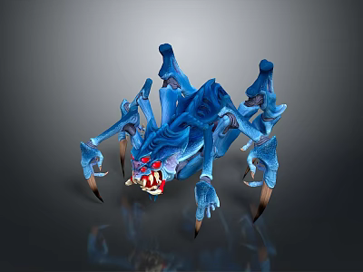 Blue Spider Like Game Monster Character With Red Eyes And Sharp Claws 3d model
