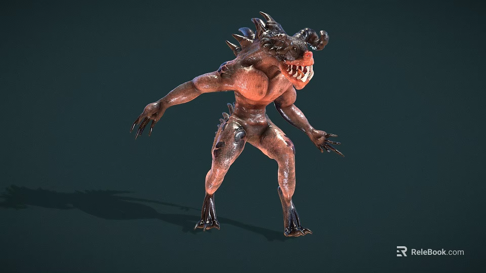 Fierce Game Movie Monster Character With Spiked Head Fanged Mouth And Muscular Body 3d model 