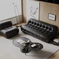 Modern Black Leather Sofa Coffee Table Set With Irregular Shape Living Room Books Bowls Glasses