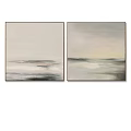 Abstract Painting With Soft Gray Beige Pale Yellow Tones And Horizontal Lines