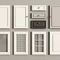 Various Styles of Kitchen Cabinet Doors and Drawers Including Glass Paneled Lattice and Solid Designs