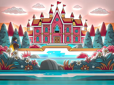 Cartoon Style Paper-cut Style Exhibition Hall Country Villa Painting Exhibition Hall Beautiful Chen 3d model