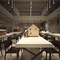 Public Office Space Interior With Race Car Display Wooden Walls Concrete Elements And Hanging Lights
