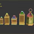Golden Decorative Furniture Lanterns In Different Sizes With Carved Patterns And Illuminated Design
