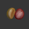 Two Red Chestnuts With Textured Surface On Black Background And Reflection 3d model