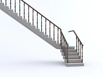 Modern Indoor Staircase With Gray Steps And Brown Handrail Turning Design 3d model