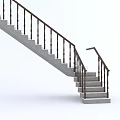 Modern Indoor Staircase With Gray Steps And Brown Handrail Turning Design