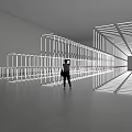 Contemporary Art Installation With White Frame Structure And Lighting Effects In Gallery Space 3d model