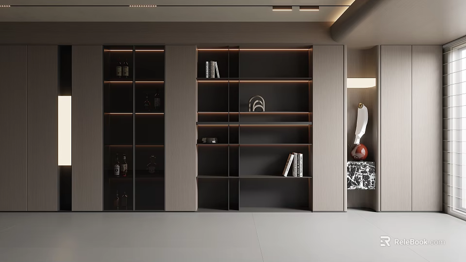 Modern Interior Decorative Cabinet With Glass Doors Shelves And Decorative Items 3d model 