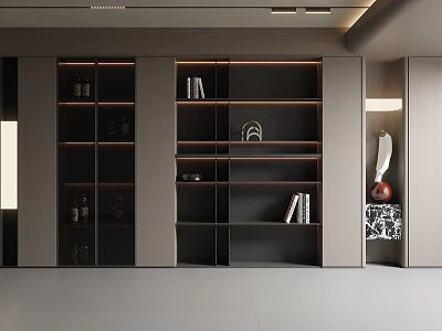 Modern Interior Decorative Cabinet With Glass Doors Shelves And Decorative Items 3d model