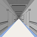 Elevator Hallway Interior With Wooden Walls Reception Counter Ceiling And Exit Signage 3d model