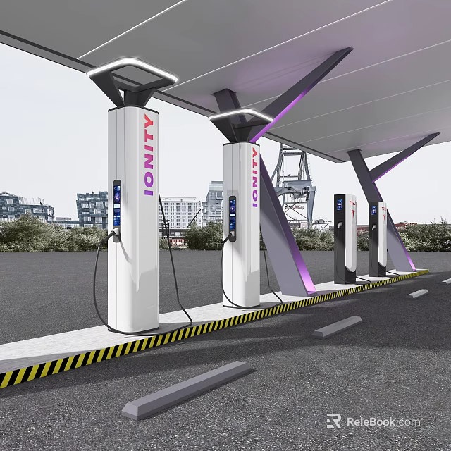 IONITY Charging Station With Modern Canopy And Multiple Charging Pillars In Urban Setting 3d model 