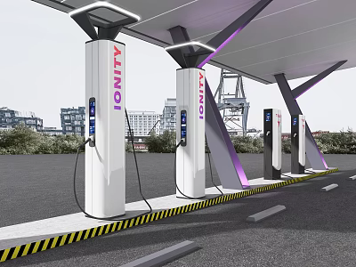 IONITY Charging Station With Modern Canopy And Multiple Charging Pillars In Urban Setting 3d model