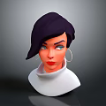Game Movie Character 3D Model With Black Short Hair Blue Eyes Large Earrings White Turtleneck