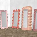 Decorative Pink Mirrors With Wavy Edges Scalloped Frames And Quilted Borders On Wooden Floor