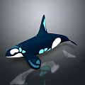 Aquatic Orca With Dark Blue White Body Glowing Blue Spots And Reflection On Gray Background