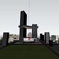 Modern Glass Building Facade With Unique Structure And Greenery On Urban Skyline