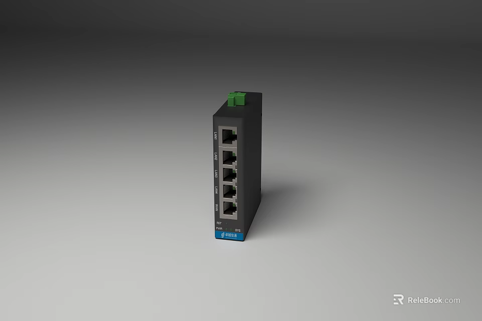 Industrial Ethernet Switch With 4 Ports Black Housing For Reliable Network Connectivity In Automation 3d model 