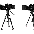 Two Professional Digital Cameras Mounted On Tripod Stands For Dual Recording Use