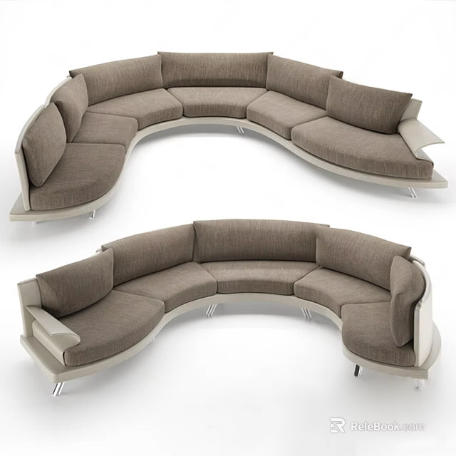 Curved Sectional Sofa With Gray Upholstery Modern Design And Comfortable Cushions 3d model 