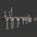 Industrial Bridge Structure with Arched Piers Deck Railings and Mechanical Tower