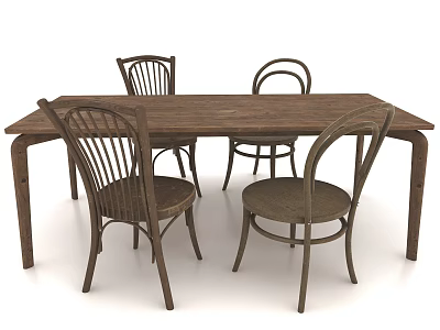 Wooden Dining Table Set with Four Chairs Featuring Curved Backrests for Stylish Home Dining Space 3d model