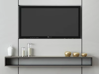 Modern TV Stand With Wooden Top Metal Frame White Vase And Golden Decor 3d model