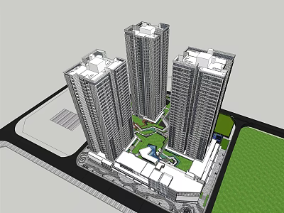 Modern High Rise Residential Complex With Central Green Area And Landscaped Courtyard 3d model