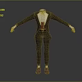 3D Model Men's Formal Suit With Black Coat White Shirt Red Vest Striped Pants