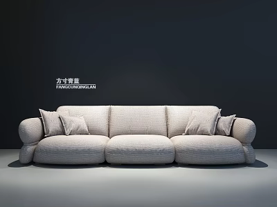 Modern Light Colored Three Seater Sofa With Plush Cushions And Soft Armrests 3d model