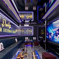Modern KTV Interior With Colorful Lighting Comfortable Sofas And Large Screens Decor 3d model