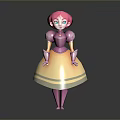 Kids Cartoon Princess Character With Pink Hair Blue Eyes And Pink Yellow Dress