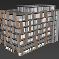 Modern Residential Building Exterior Featuring Wooden Texture Windows Balconies And Ground Floor Commercial Spaces