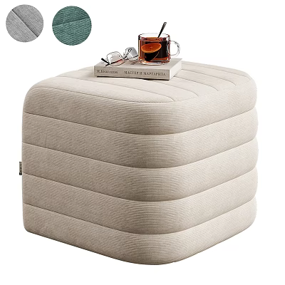 Beige Striped Ottoman With Book Glass Of Drink And Eyeglasses For Living Room Decor 3d model