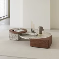 Modern Coffee Table with Concrete and Walnut Wood Base Candles Books and Table Lamp