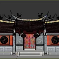 Ancient Chinese Architecture With Red Roof Green Roof Decorations Red Lanterns And Circular Windows