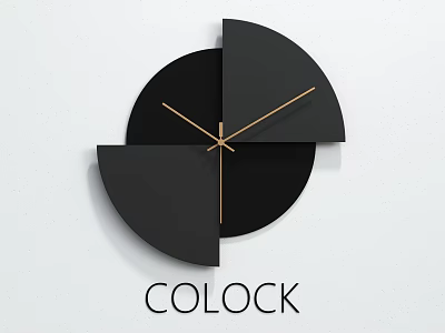 Modern Black Geometric Wall Clock with Golden Hands and Minimalist Design for Contemporary Home Decor 3d model
