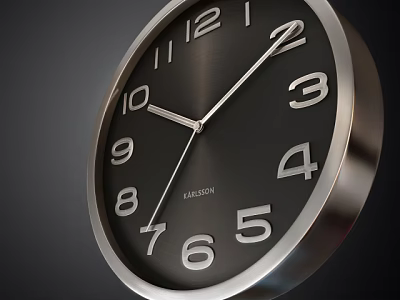 Modern Black Dial Wall Clock With White Numbers Silver Hands And Metal Frame 3d model