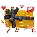 Festive Decorative Ornament Set With Yellow Gift Box Black Bow Hearts Stars And Ribbon Decorations
