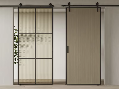 Modern Barn Doors Design With Glass Panels And Wooden Structure 3d model