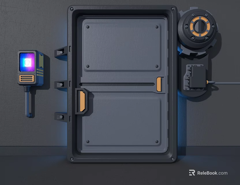 Industrial Gray Metal Enclosure With Display Panel And Circular Component 3d model 